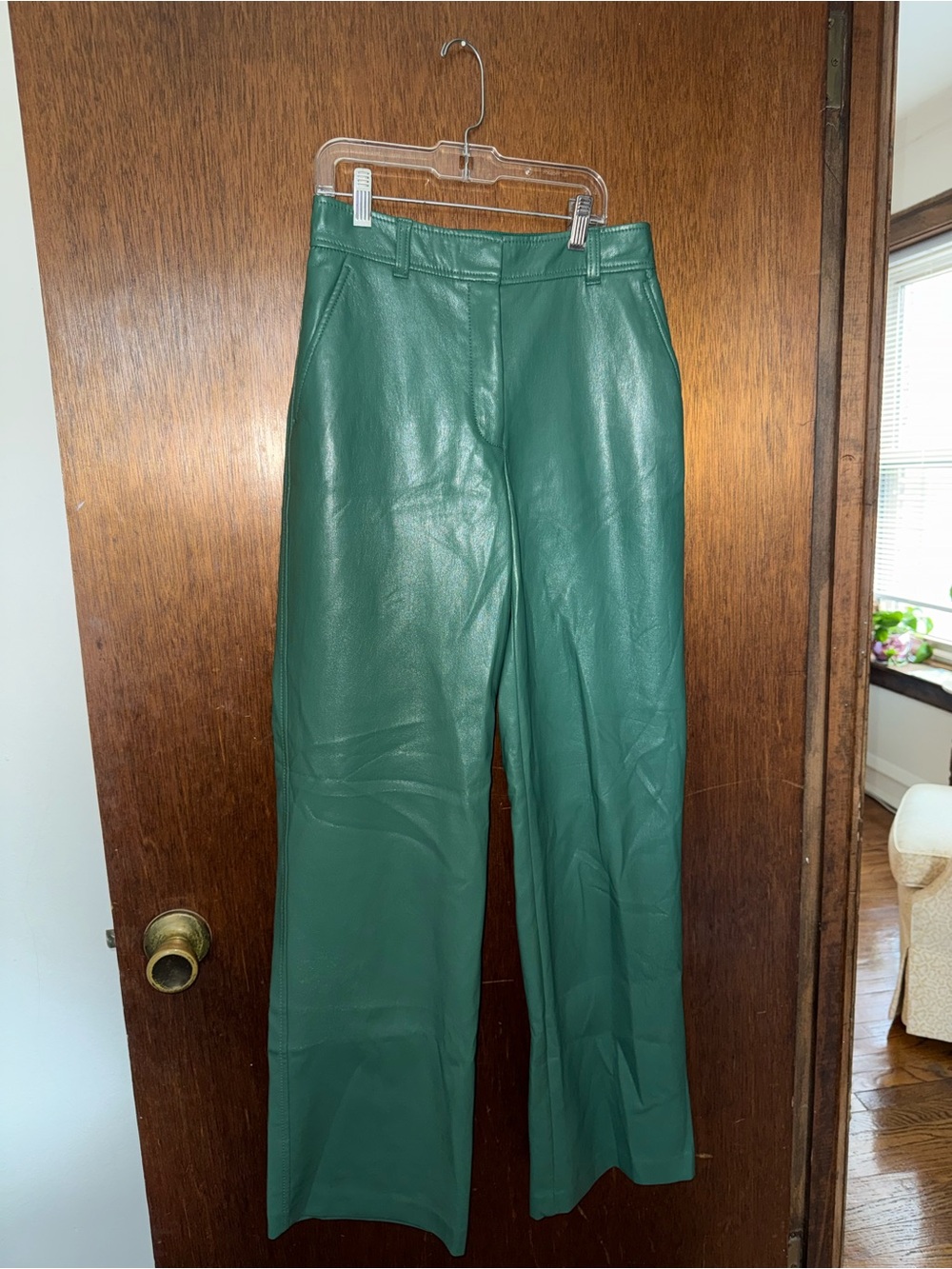 Aritzia Babaton Green Faux Leather Straight/Wide Leg Pants Size 2